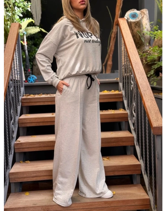 Kadın Uzun Kollu Nope Baskılı Beli Ribanalı Ikili Takım