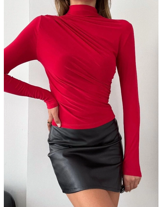 Kadın Uzun Kollu Omuz Büzgü Detay Vanezia Kumaş Bluz