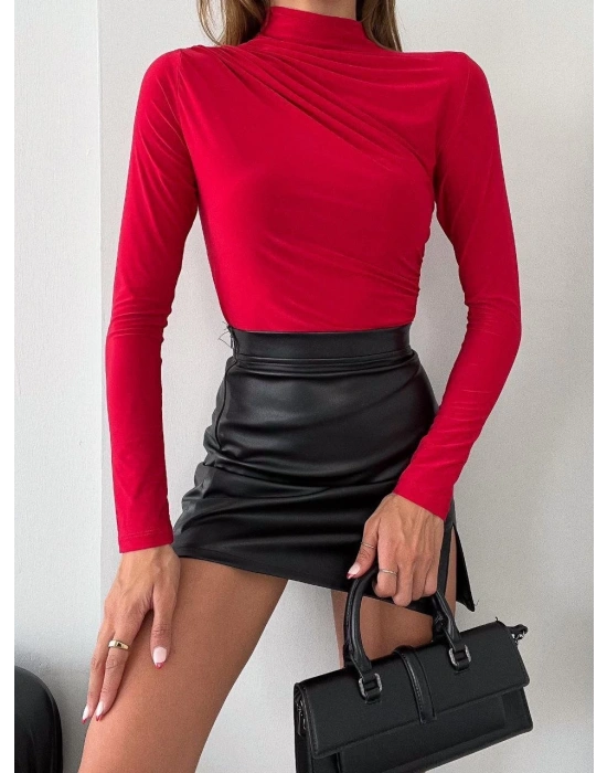 Kadın Uzun Kollu Omuz Büzgü Detay Vanezia Kumaş Bluz