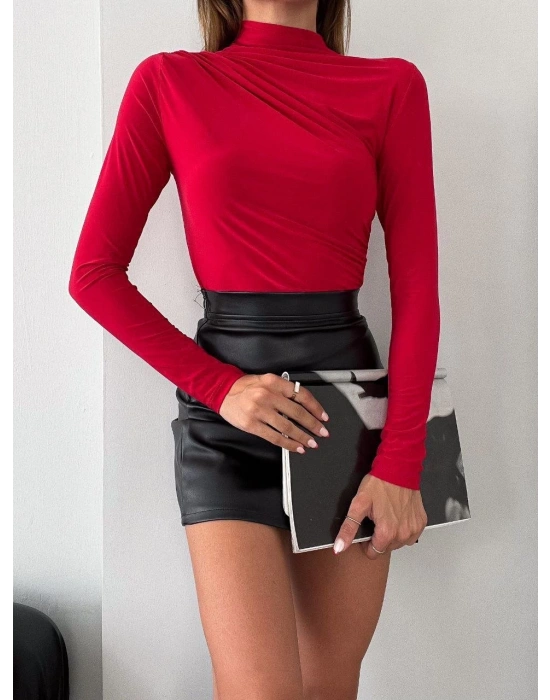 Kadın Uzun Kollu Omuz Büzgü Detay Vanezia Kumaş Bluz