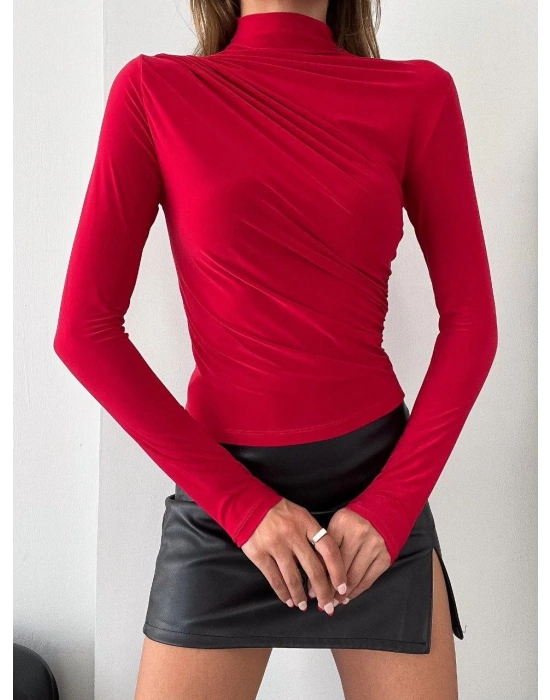 Kadın Uzun Kollu Omuz Büzgü Detay Vanezia Kumaş Bluz