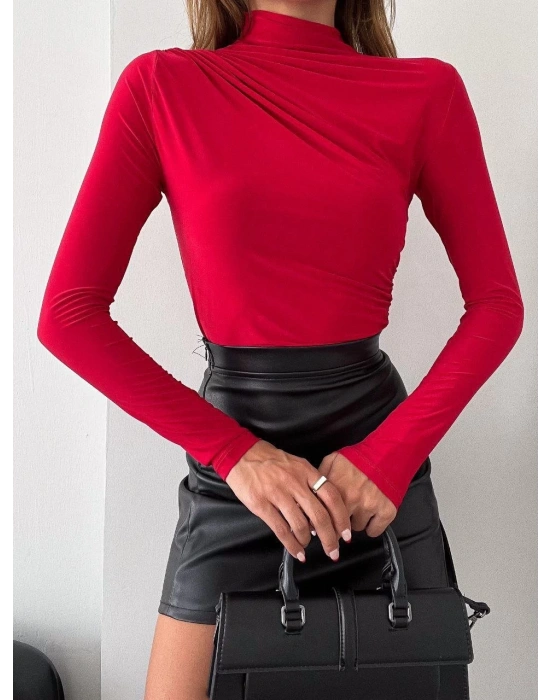 Kadın Uzun Kollu Omuz Büzgü Detay Vanezia Kumaş Bluz