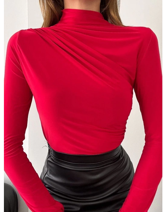 Kadın Uzun Kollu Omuz Büzgü Detay Vanezia Kumaş Bluz