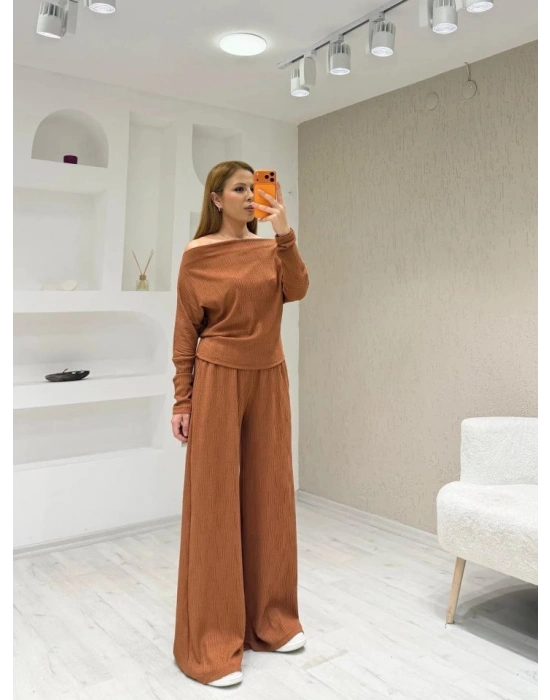 Kadın Uzun Kollu Omuz Dekolteli Bluz Ve Palazzo Pantolon Ikili Takım