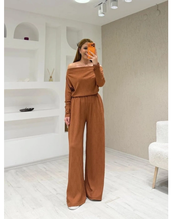 Kadın Uzun Kollu Omuz Dekolteli Bluz Ve Palazzo Pantolon Ikili Takım