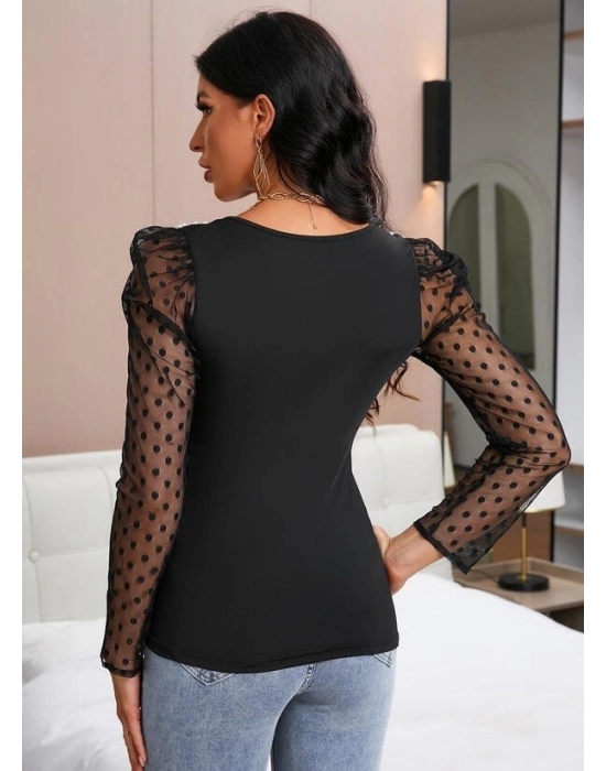 Kadın Uzun Kollu Omuz Inci Kollar Tül Detay Viskon Bluz