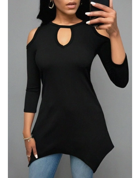 Kadın Uzun Kollu Omuz Ve Göğüs Dekolte Detay Viskon Bluz