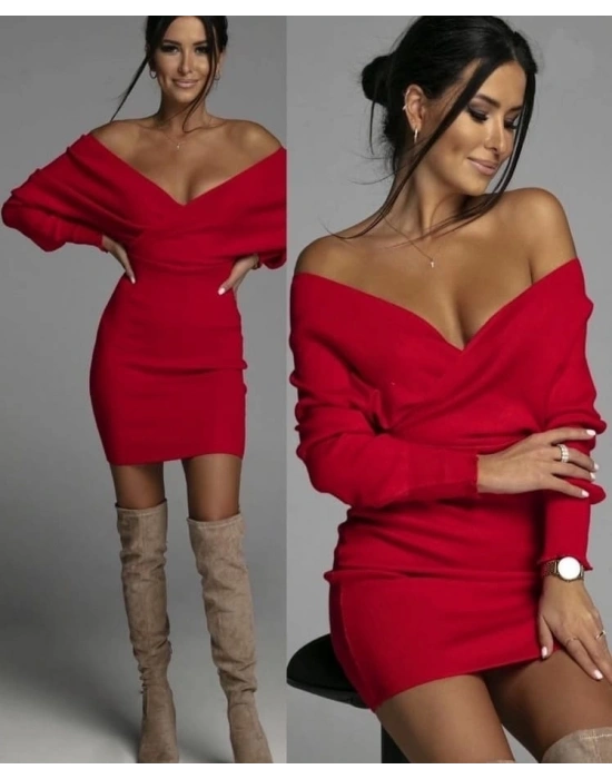 Kadın Uzun Kollu Omuzlar Açık Detay Triko Elbise