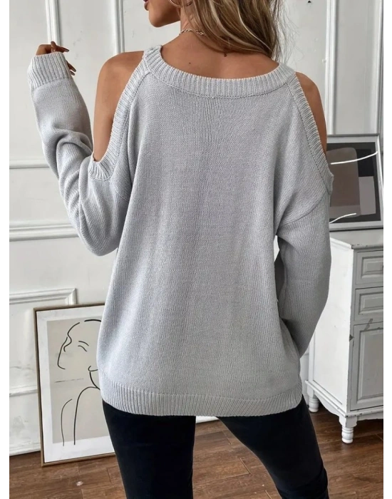Kadın Uzun Kollu Omuzlardan Açık Askılı Triko Bluz