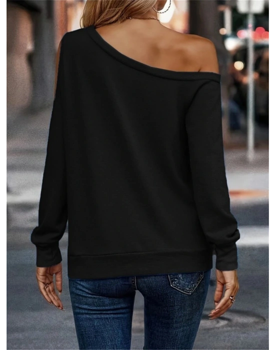 Kadın Uzun Kollu Omuzlardan Açık Salaş Viskon Iki Iplik Bluz