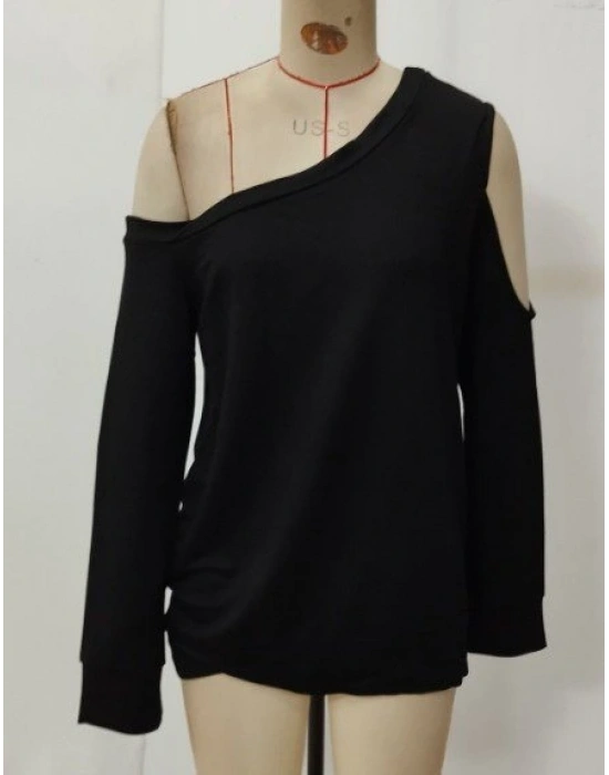 Kadın Uzun Kollu Omuzlardan Açık Salaş Viskon Iki Iplik Bluz