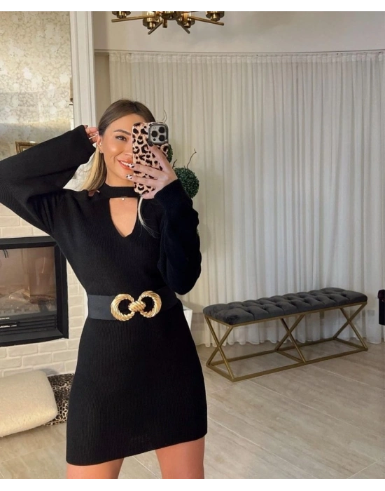 Kadın Uzun Kollu Omuzları Açık Boyundan şerit Detay Kaşkorse Elbise