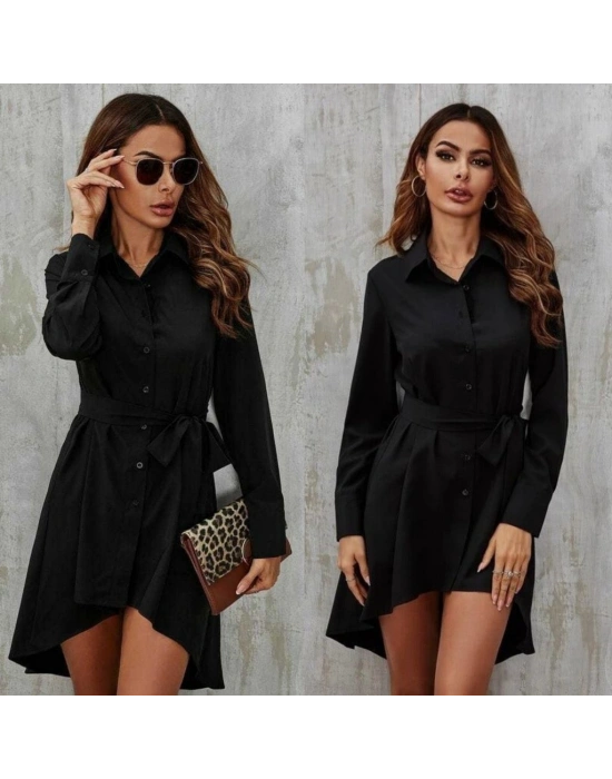 Kadın Uzun Kollu ön Kısım Kısım Arka Kısım Uzun Trikoton Gömlek Elbise