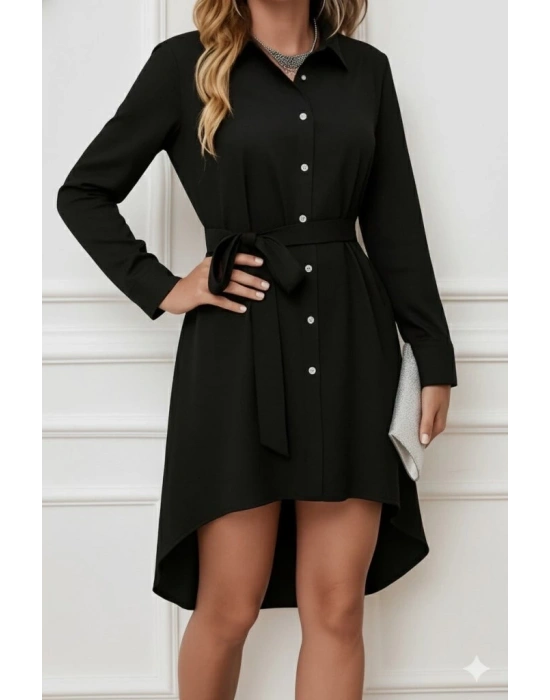Kadın Uzun Kollu ön Kısım Kısım Arka Kısım Uzun Trikoton Gömlek Elbise