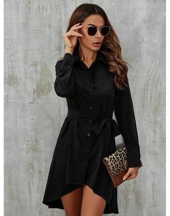 Kadın Uzun Kollu ön Kısım Kısım Arka Kısım Uzun Trikoton Gömlek Elbise