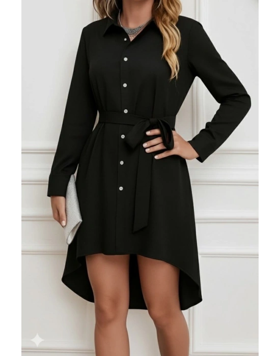 Kadın Uzun Kollu ön Kısım Kısım Arka Kısım Uzun Trikoton Gömlek Elbise