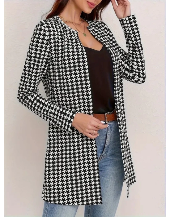 Kadın Uzun Kollu önden Açık Kazayağı Desenli Ceket