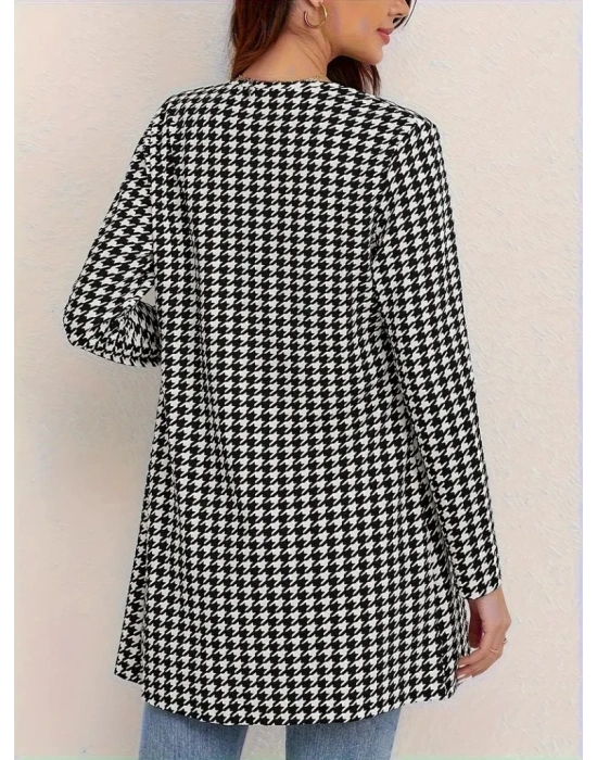 Kadın Uzun Kollu önden Açık Kazayağı Desenli Ceket