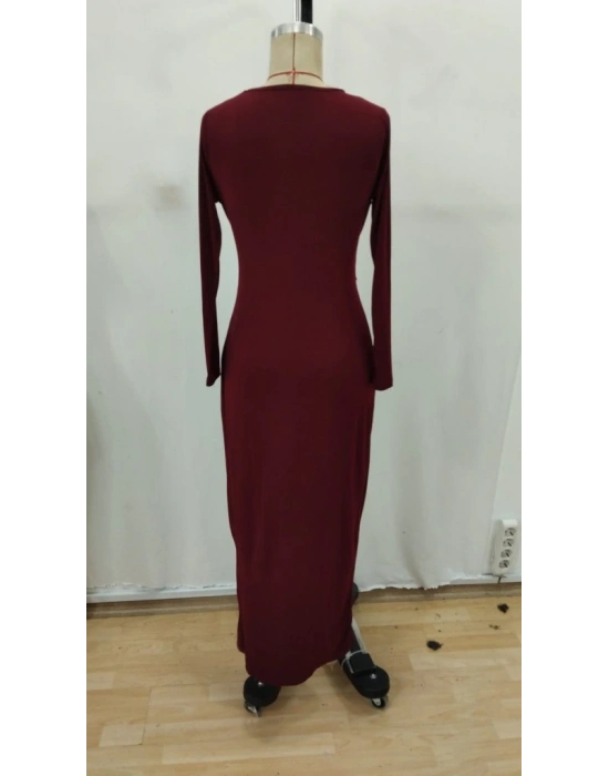 Kadın Uzun Kollu önden çapraz Detaylı Yandan Toka Detaylı Uzun Sandy Elbise