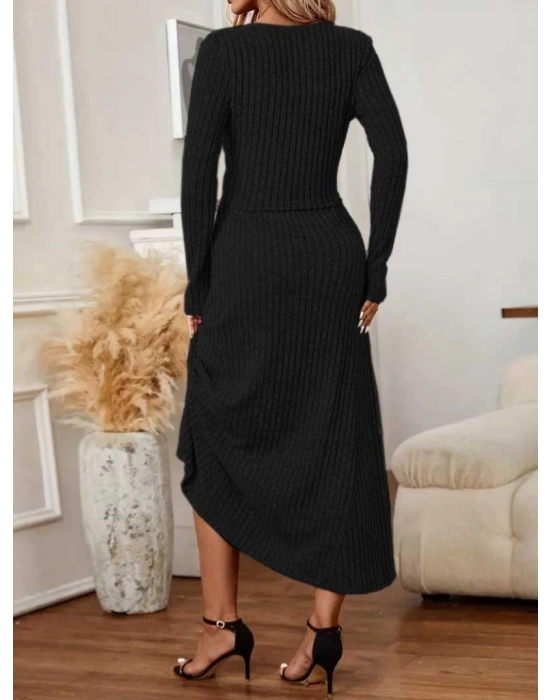 Kadın Uzun Kollu önden Düğmeli Bluz Ve Yüksek Bel A Kesim Uzun Etek şardonlu Kaşkorse Ikili Takım