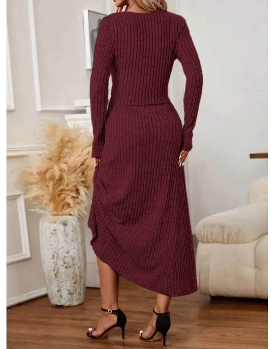 Kadın Uzun Kollu önden Düğmeli Bluz Ve Yüksek Bel A Kesim Uzun Etek şardonlu Kaşkorse Ikili Takım