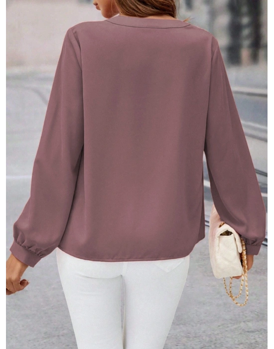 Kadın Uzun Kollu önden Düğmeli Hakim Yaka Ithal Krep Bluz