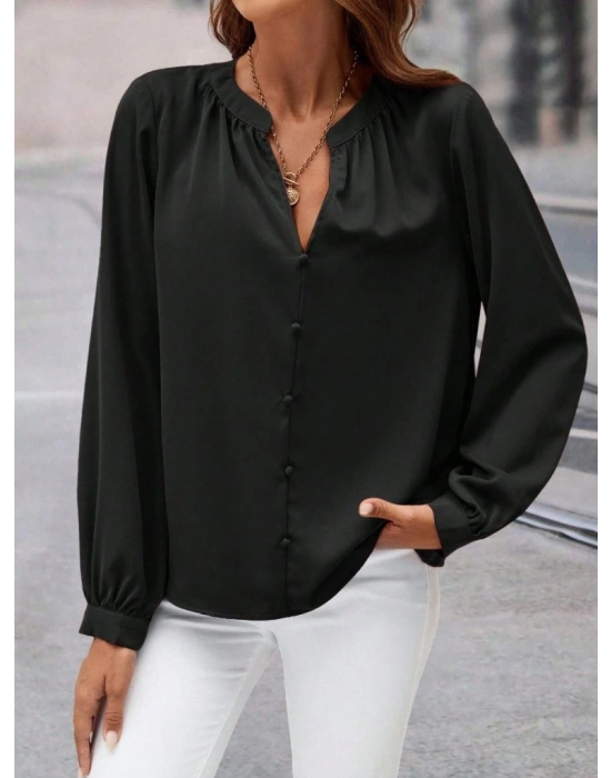 Kadın Uzun Kollu önden Düğmeli Hakim Yaka Ithal Krep Bluz