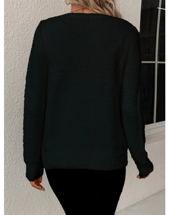 Kadın Uzun Kollu önden Düğmeli Kısa Triko Hırka