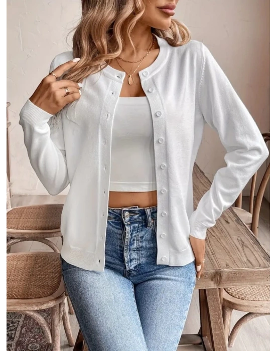 Kadın Uzun Kollu önden Düğmeli Triko Ceket