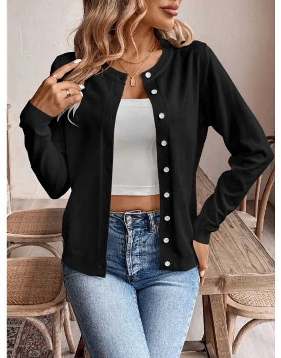 Kadın Uzun Kollu önden Düğmeli Triko Ceket