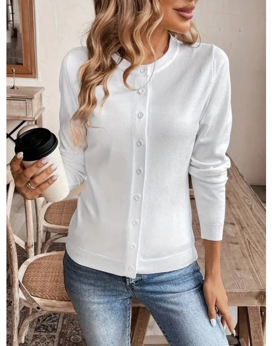 Kadın Uzun Kollu önden Düğmeli Triko Ceket
