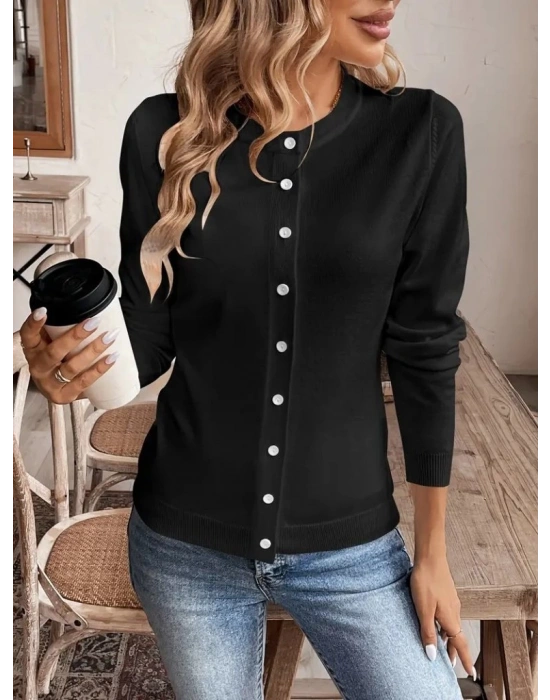 Kadın Uzun Kollu önden Düğmeli Triko Ceket