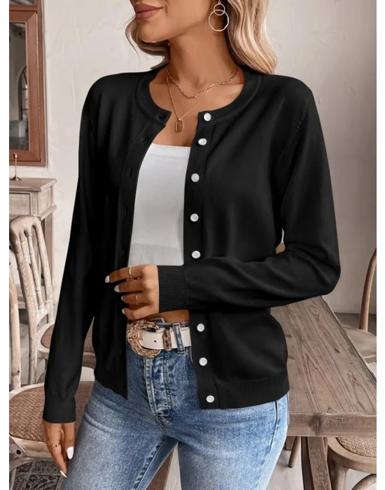 Kadın Uzun Kollu önden Düğmeli Triko Ceket