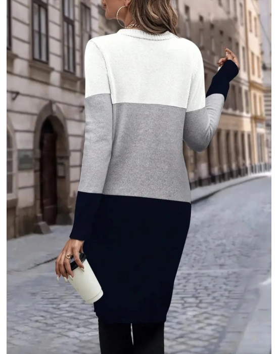 Kadın Uzun Kollu önden Düğmeli Ve Cepli Karışık Renkli Triko Hırka