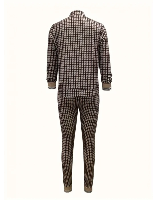 Kadın Uzun Kollu önden Fermuarlı Desenli şardonlu Dalgıç Ceket Ve Pantolon Ikili Takım