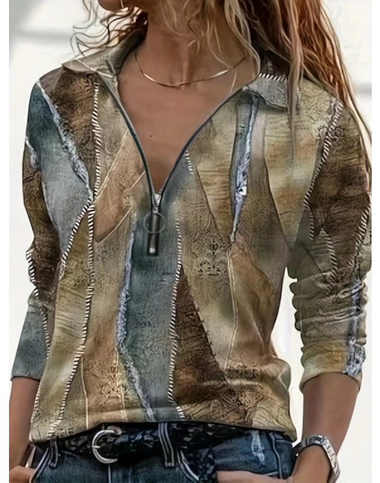 Kadın Uzun Kollu önden Fermuarlı Iki Iplik Bluz