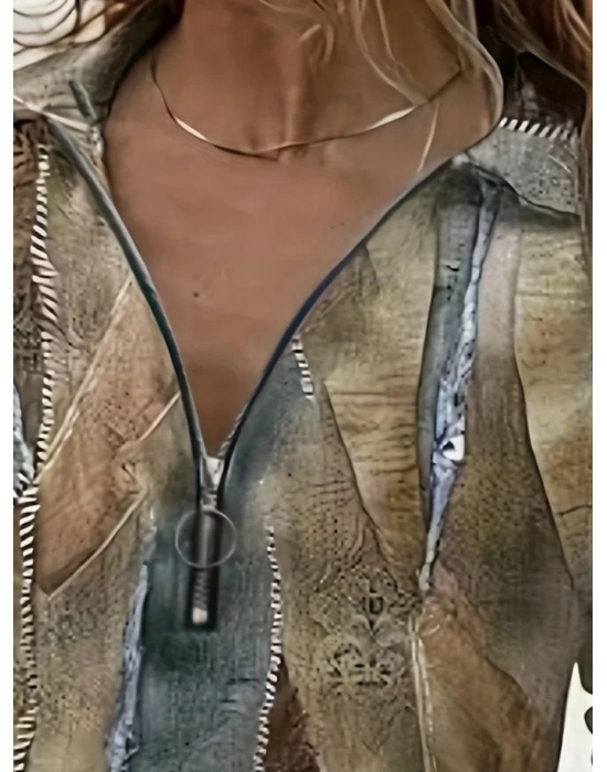 Kadın Uzun Kollu önden Fermuarlı Iki Iplik Bluz