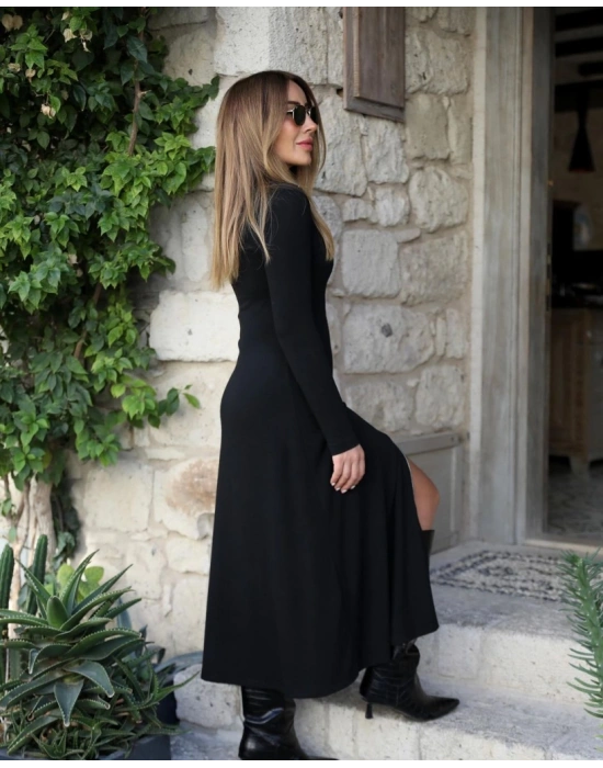 Kadın Uzun Kollu önden Fermuarlı Ithal Krep Elbise