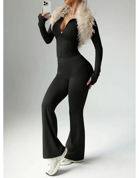 Kadın Uzun Kollu önden Fermuarlı Kısa Dalgıç Bluz Ve Pantolon Ikili Takım