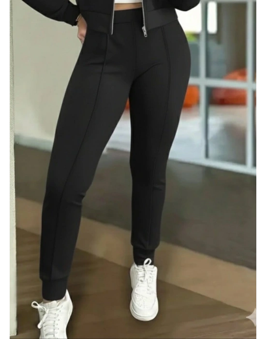 Kadın Uzun Kollu önden Fermuarlı Kısa Modal Ceket Ve Pantolon Ikili Takım