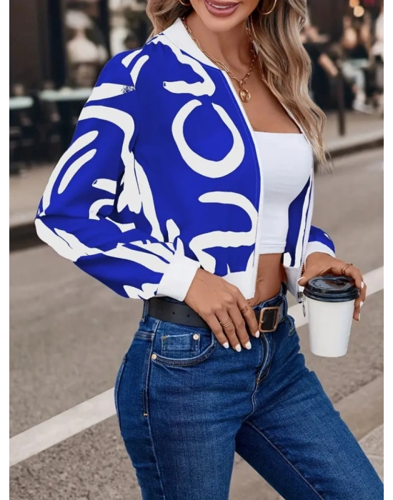 Kadın Uzun Kollu önden Fermuarlı Kısa şardonlu Dalgıç Ceket