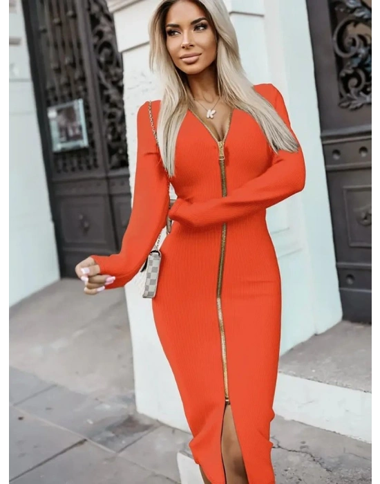 Kadın Uzun Kollu önden Fermuarlı Midi Ottoman Elbise