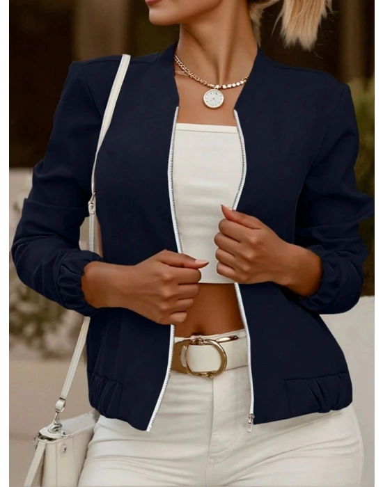 Kadın Uzun Kollu önden Fermuarlı Modal Ceket