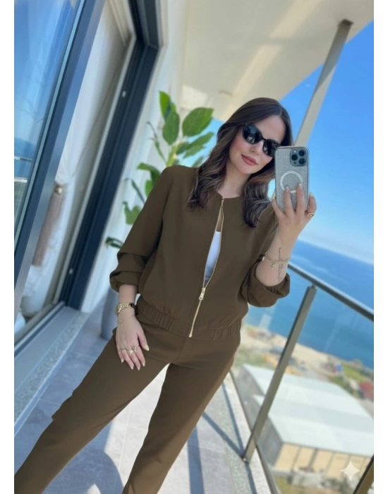 Kadın Uzun Kollu önden Fermuarlı Modal Ceket Ve Pantolon Ikili Takım