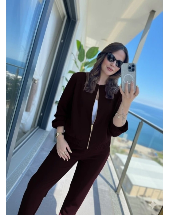 Kadın Uzun Kollu önden Fermuarlı Modal Ceket Ve Pantolon Ikili Takım