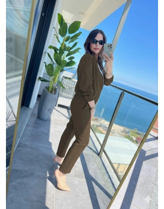 Kadın Uzun Kollu önden Fermuarlı Modal Ceket Ve Pantolon Ikili Takım