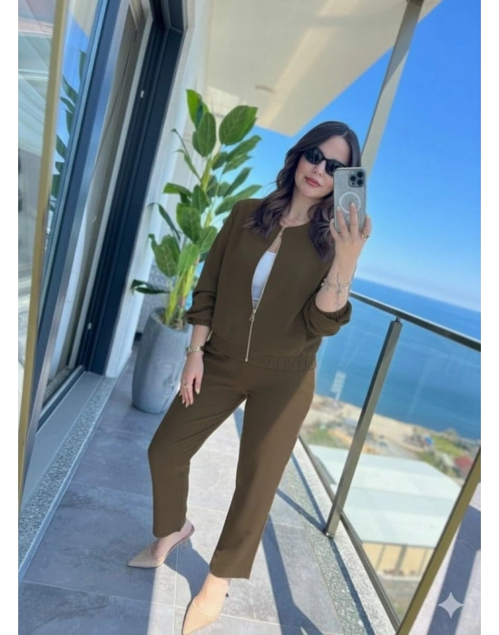 Kadın Uzun Kollu önden Fermuarlı Modal Ceket Ve Pantolon Ikili Takım