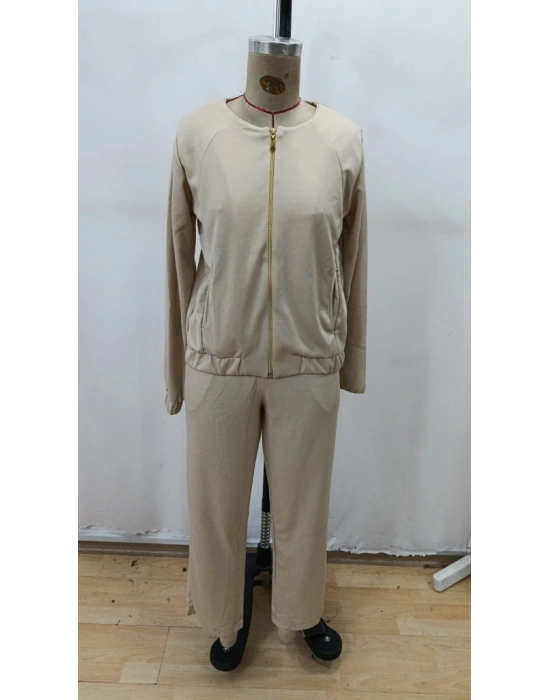 Kadın Uzun Kollu önden Fermuarlı Modal Ceket Ve Pantolon Ikili Takım