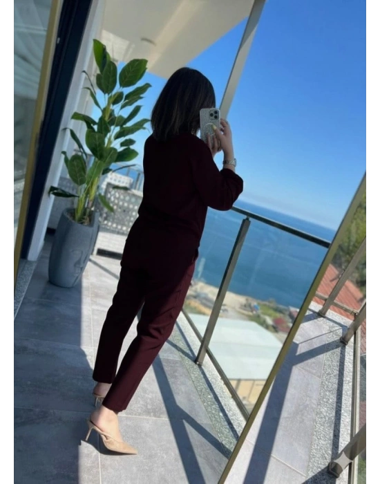 Kadın Uzun Kollu önden Fermuarlı Modal Ceket Ve Pantolon Ikili Takım