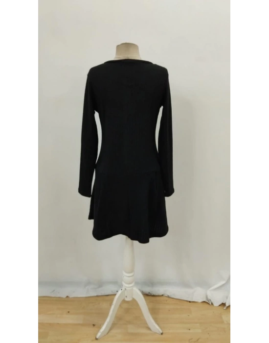 Kadın Uzun Kollu önden Fermuarlı Pileli şardonlu Kaşkorse Mini Elbise